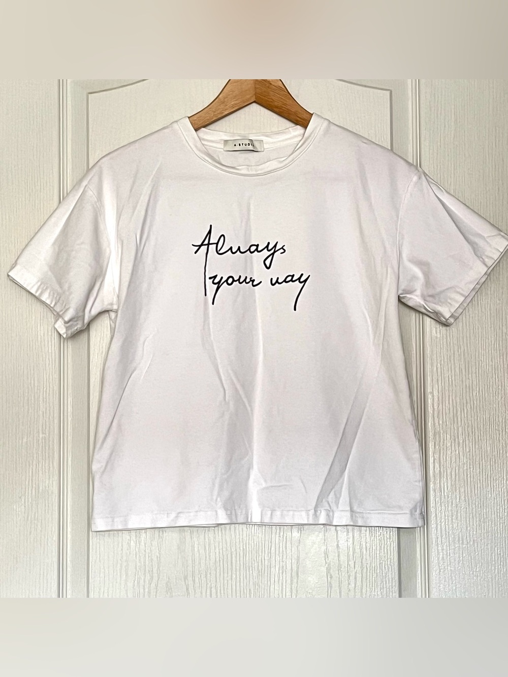 A.STUDIO Always Your Way Script Graphic Tee White Size M Basic Minimalist Casual